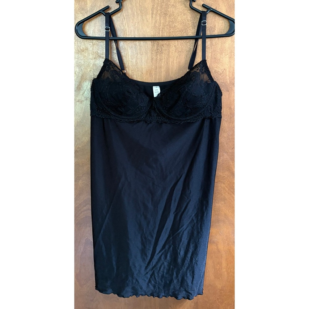 Ambrielle Black Corset Bra Slip Dress Y2K Slinky Goth Fairy Lace Sheer Mesh Punk